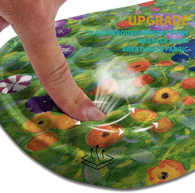 Hokafenle Ergonomic Mouse Pad Wrist Support, Wrist Rest Mousepad for Carpal Tunnel Pain Relief with Integrated Memory Foam Slope Massage Bulge (11.8x7.9 inch,Cute Floral
