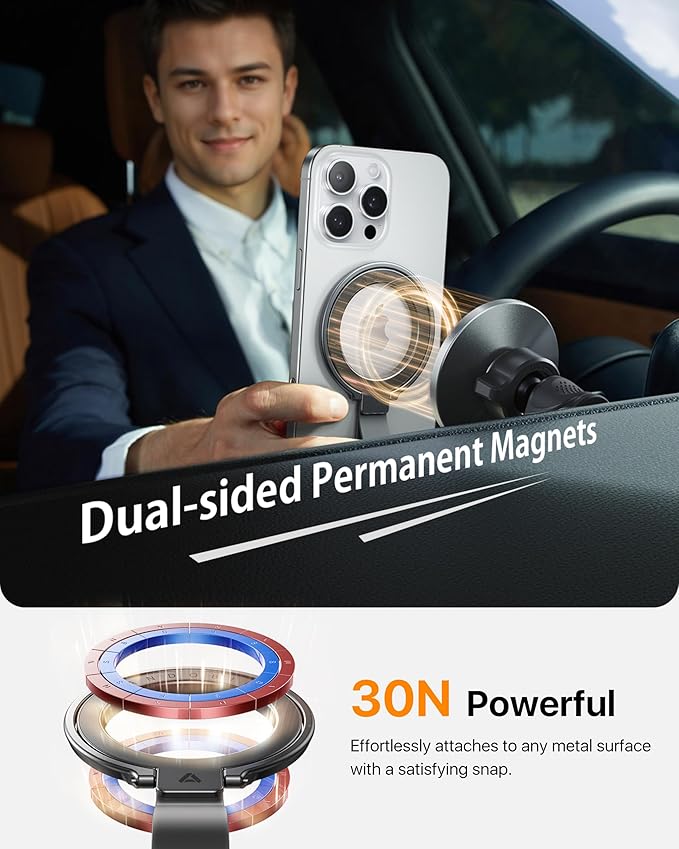 andobil [2025 Unrivaled Stability] Magnetic Phone Grip Holder for MagSafe Ring Stand Holder Kickstand Compatible with MagSafe Accessories for iPhone 16 Pro Max Plus iPhone15/14/13/12&Android,SpaceGrey