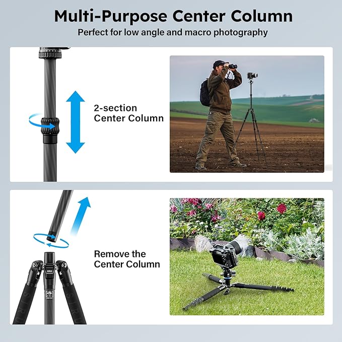 SIRUI Carbon Fiber Travel Tripod - Lightweight 55.1" Compact Tripod with 360° Panorama Ball Head, Quick Release Plate (AM-025K+KS-5)