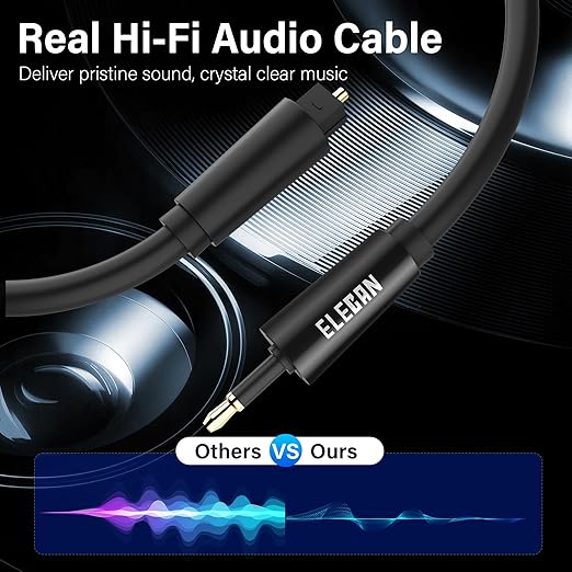 Elecan Mini Toslink to Toslink Digital Optical S/PDIF Audio Cable 6 Ft, Gold Plated Soft Flexible Fiber Optic Cable,Signal Protection PVC,Surround Sound for Soundbar,Home Theater,Hi-Fi System+Ties MI