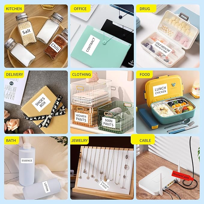 PUQU 20x10mm Direct Thermal Sticker Labels, Self-Adhesive All-Purpose Label Maker Tape, Compatible with AQ Series Label Printer, Refills Standard Laminated Office Labeling, 3 Rolls, 1800 Labels