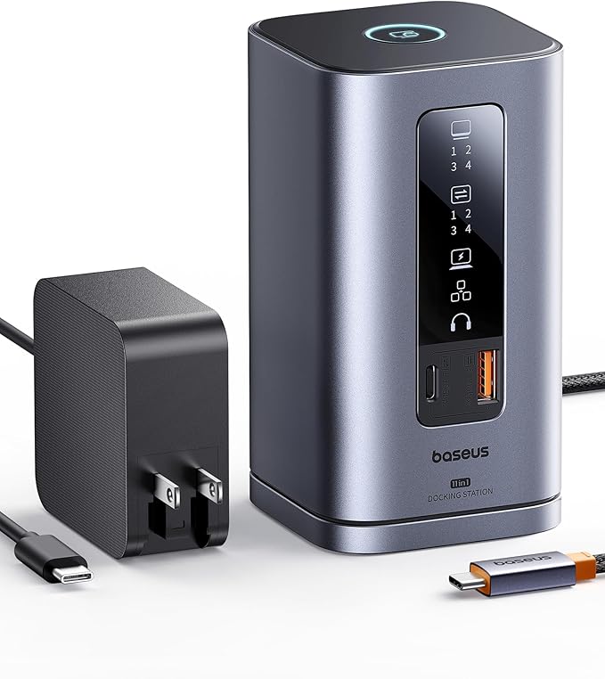 Baseus Laptop Docking Station, 11 in 1 Triple 4K Display HDMI/DP, 10Gbps USB A/C Fast Data, PD 100W, Ethernet, Audio, USB C Docking Station for Windows/Dell/HP/Lenovo/Asus/Acer/Mac (Include Charger)
