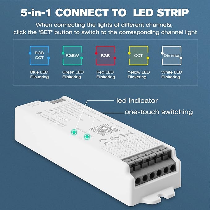 HUSUKU RS Series RGB CCT LED Controller Kit (R1+S1), 12-24V 180W-360W, RF Wireless Remote Control / 5-in-1 WiFi Controller Compatible with Alexa Google Home Smart Life Tuya Smart APP Control