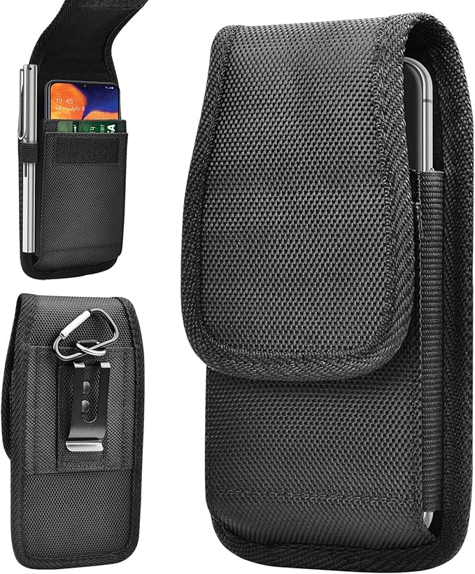 for Samsung Galaxy S25 Ultra S24 S23 S22 S21 S20 FE S10 S9 A03S A20 A50 A51 A16 A15 A14 A10e Holster Nylon Cell Phone Pouch Belt Holder Carrying Case with Clip,Black
