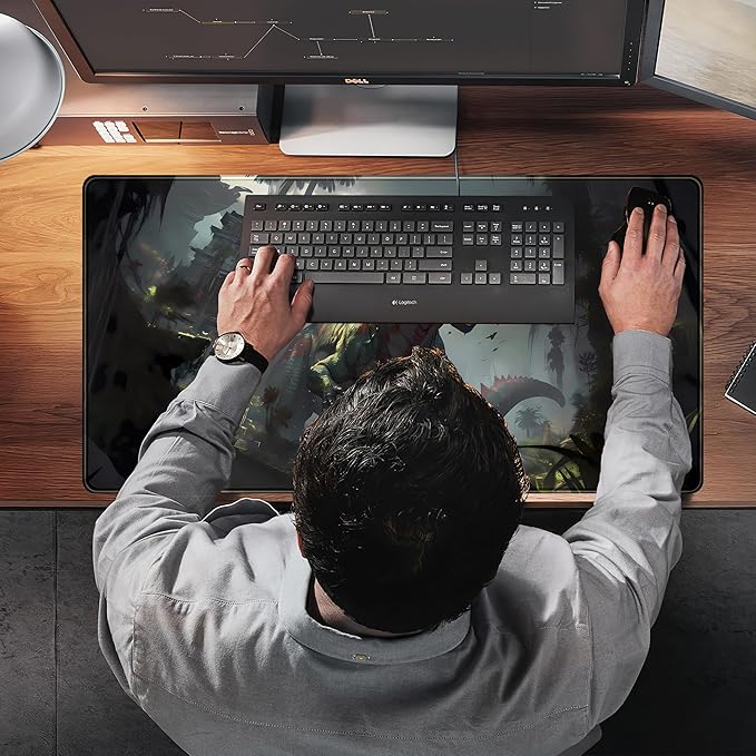 Goth Large Gaming Mouse Pad XXL Retro City Desk Mat, Office Desk Decor Desk Pad Computer Mat, Non-Slip Rubber Base Mousepad, Laptop Keyboard and Mouse Mat with Stitched Edges, 31.5x15.75 in