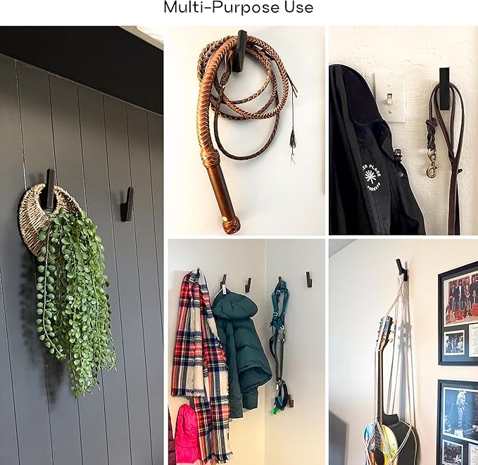 Wood Wall Hooks - Set of 4 - Solid Black Walnut Wood Coat Hooks for Hanging Hat, Purse, Backpack, Bag, Jacket - Modern Farmhouse Decor for Wall and Practical Entryway Hooks (Walnut)