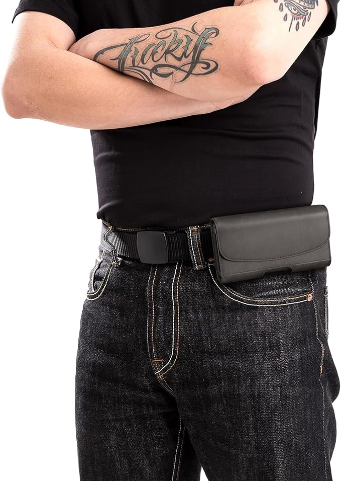 PiTau Holster for iPhone SE 8 7 6s 6, Premium Cell Phone Belt Holder Case with Clip Loops ID Card Carrying Pouch Cover for Men, (Fits Apple Phone with Case on) Pewter Small