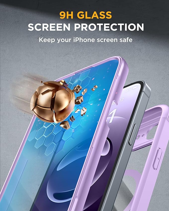 Miracase Magnetic for iPhone 16e Case Full-Body Phone with Built-in Glass Screen Protector, [Compatible with MagSafe] Military Drop Proof 16E Cover Bumper 6.1 inch, Purple
