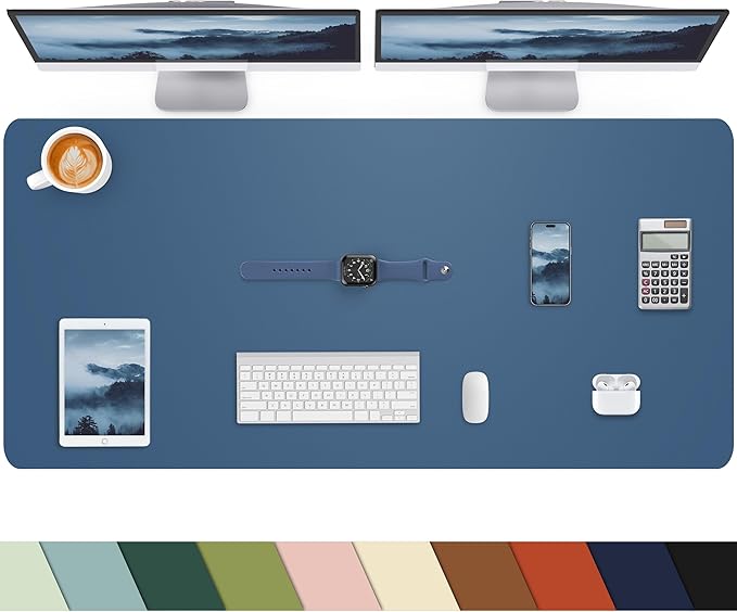 Desk mat Large, Leather Desk Pad Protector,Office Desk Mat,Mouse Pad, Non-Slip Desk Blotter, Laptop Desk Pad, Waterproof Desk Writing Pad for Office&Home (Grey Blue, 48" x 24")