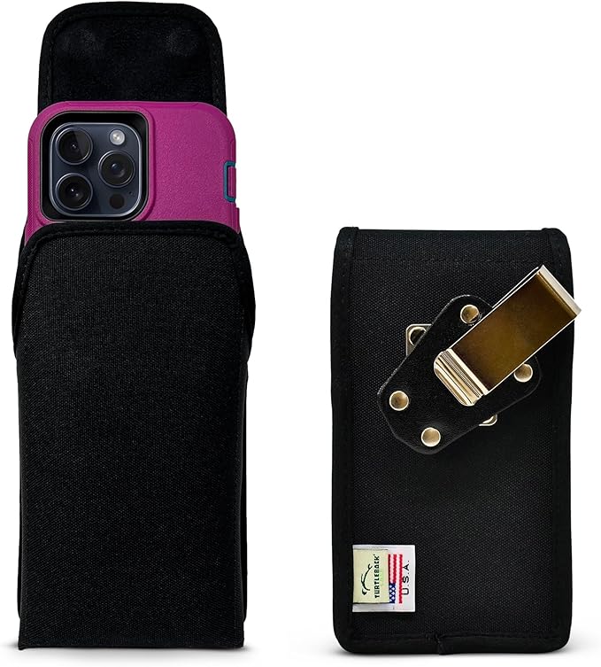 Turtleback Belt Clip for iPhone 16 Pro Max, 15 Pro Max, 14 Pro Max -Large- Fits w/Defender Bulky Style Cases - Premium Black Nylon, Vertical Belt Holder, Magnetic Closure HD Rotating Belt Clip