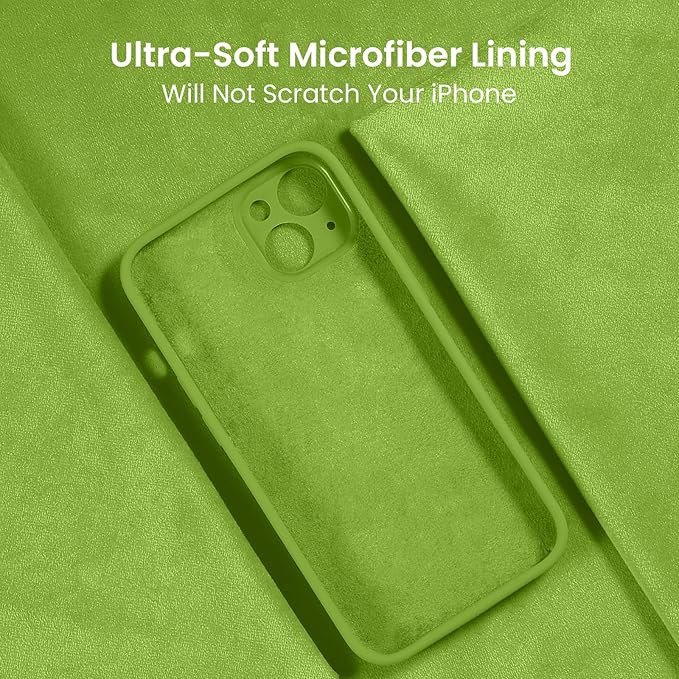 FireNova Designed for iPhone 13 Case, Silicone Upgraded [Camera Protection] Phone Case with [2 Screen Protectors], Soft Anti-Scratch Microfiber Lining Inside, 6.1 inch, Sprout Green