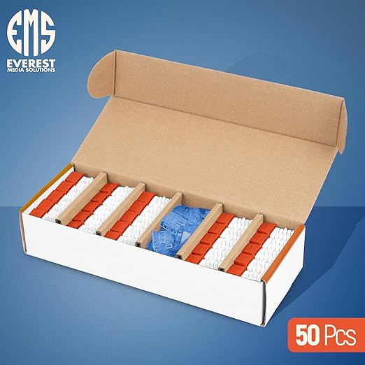 Everest 90° Angled RJ45 Cat5e Keystone Jacks 50-Pack in Orange - Slim Profile Female RJ45 Connectors - Cat 5e Keystone Jack - Compatible with 90° Angled Speed Termination Tool - easyJACK (B094WB91H3)