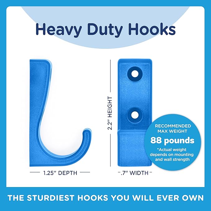 Heavy Duty Hooks for Hanging Coats, Jackets, Backpacks, Baseball Hats - Wall Mounted Rainbow Color Hangers for Kids, Perfect Hook for Classrooms, Bathroom Robes and Towels | J Hook 7-Pack