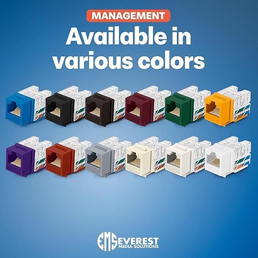 Everest 90° Angled RJ45 Cat6A Keystone Jacks 10-Pack in Gray - Slim Profile Female RJ45 Connectors - Cat 6A Keystone Jack - Compatible with 90° Angled Speed Termination Tool - easyJACK (B094WB91H3)