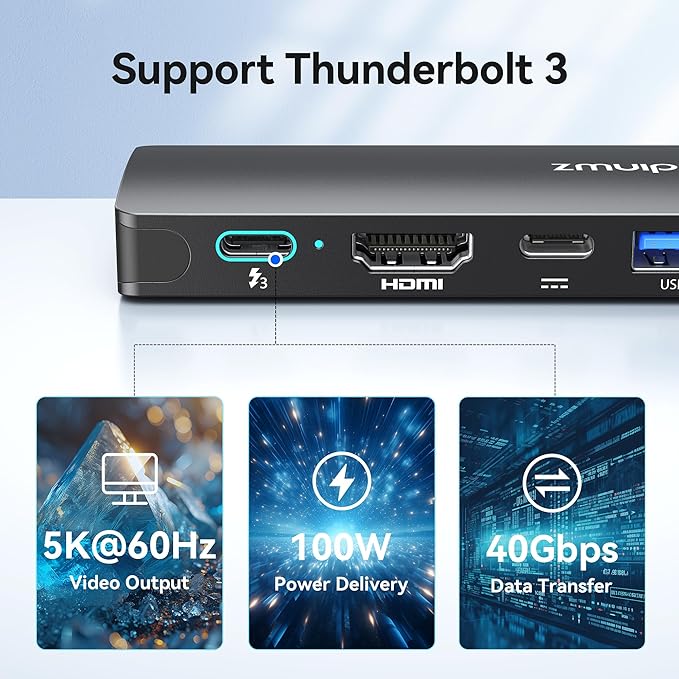 USB C Hub Adapter for MacBook Pro Air 2025-2016 Docking Station for MacBook M4 M3 M2 M1 USB C to HDMI Mac Accessories Multiport Dongle with 4K HDMI USB 3.0 SD TF Thunderbolt 3 USB-C Port Type C
