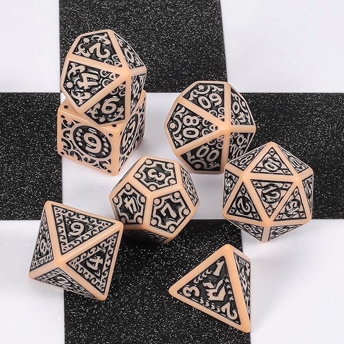 CiaraQ DND Polyhedral Dice Set (42pcs) with A Gold Pattern Drawstring Bag for Dungeons and Dragons RPG MTG Table Games. 6 Sets Fantasy Role Playing Dice