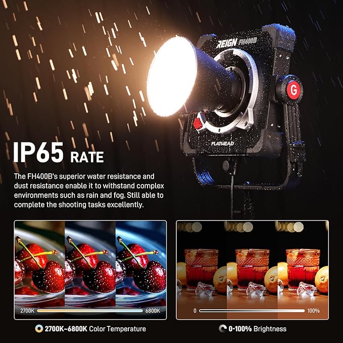 GVM 400W Bi-Color Video Light with 2700–6800K Range Delivers up to 68700lux/1m Studio Lights Photography Lighting Flathead Design Supports Stackable 4-6 Light arrays for scalable high-Output Systems