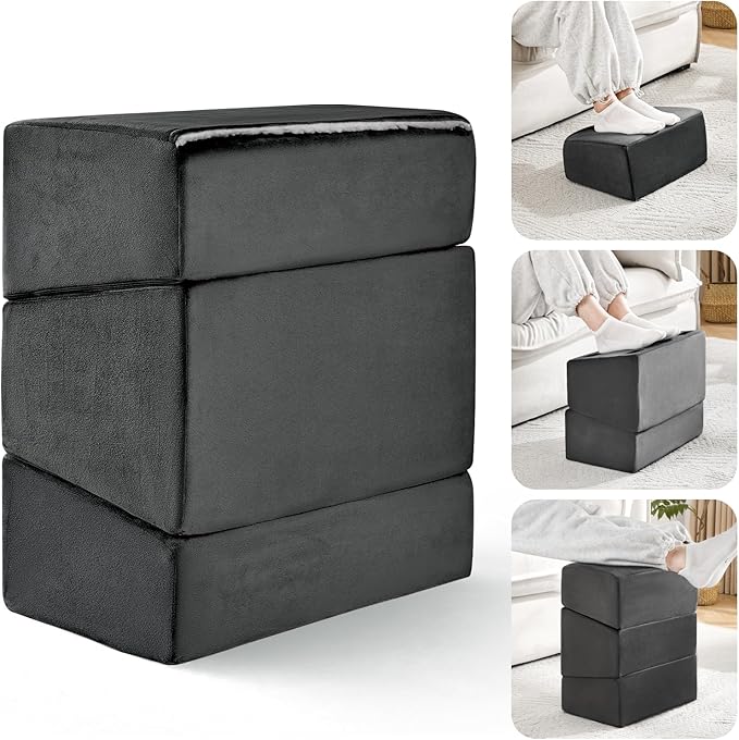 Foot Rest for Under Desk at Work, Adjustable Footrest for Office Chair & Gaming Chair,Ergonomic Footrest Pillow Desk Foot Stool with Washable Cover for Home, Airplane, Travel (Black)