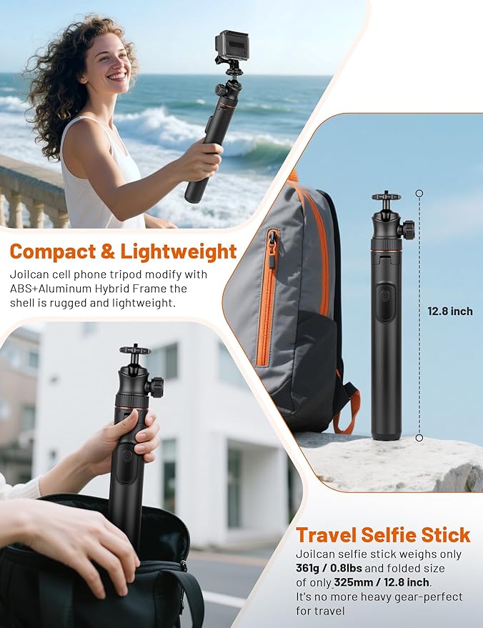 JOILCAN Tripod for iPhone & Camera, 64" Selfie Stick with 360° Ball Head Remote & Phone Holder, Extendable Portable Phone Tripod Stand for Travel Vlog Compatible with Canon Sony DLSR DJI