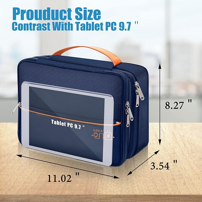 SELLYFELLY Electronics Travel Organizer, Double Layer Cable Organizer Bag Watreproof Electronics Accessories Storage Bag for Cord, Charger, Phone, Power Bank, Hard Drive