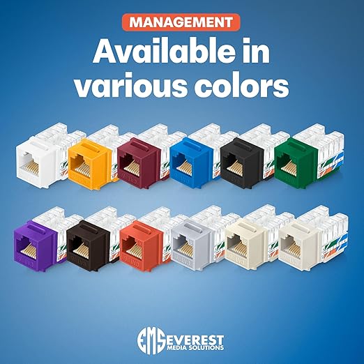 Everest 90° Angled RJ45 Cat6 Keystone Jacks 10-Pack in Purple - Slim Profile Female RJ45 Connectors - Cat 6 Keystone Jack - Compatible with 90° Angled Speed Termination Tool - easyJACK (B094WB91H3)