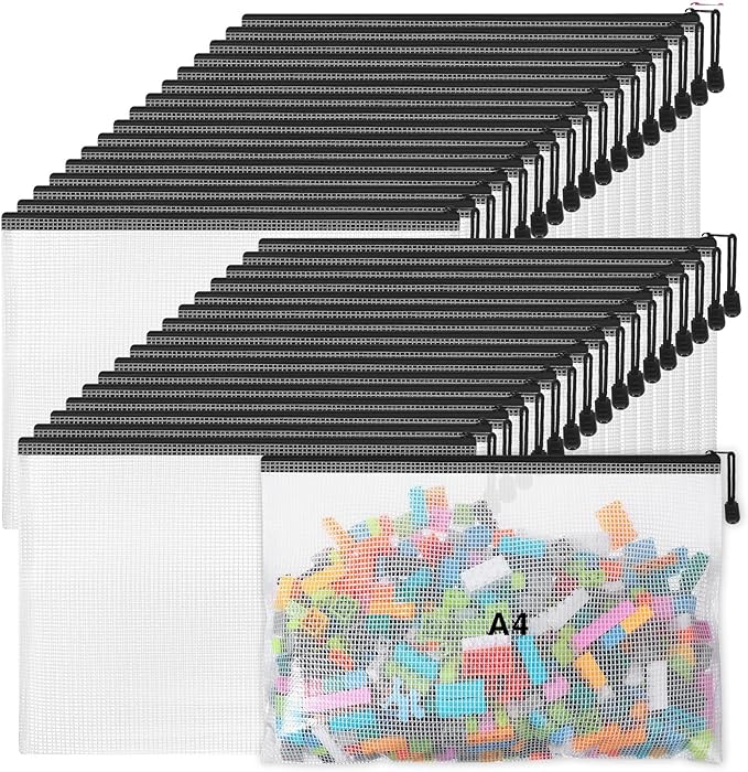 Jetec 32 Pcs Mesh Zipper Bags Toy Storage Bikini Organizer Bag Bolsas Para Guardar Trajes De Baño Waterproof Zipper Reusable Pouch Puzzle Multipurpose for Storage Office(Black,13 x 9.5 Inch)
