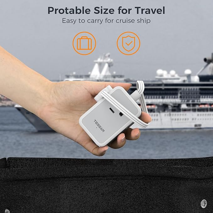Short Power Strip 9 inch, TESSAN Flat Plug Small Extension Cord with 3 Outlet Extender 3 USB (1 USB-C) Ports, Desk Power Strip for Cruise Travel Office School Dorm Room Essentials