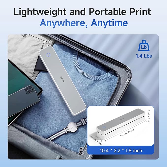 iDPRT Portable Printer Wireless for Travel, 300DPI Bluetooth Thermal Printer Support for 8.5"x11" US Letter, Inkless Compatible with iOS, Android, Laptop for Office, Car and Home, School