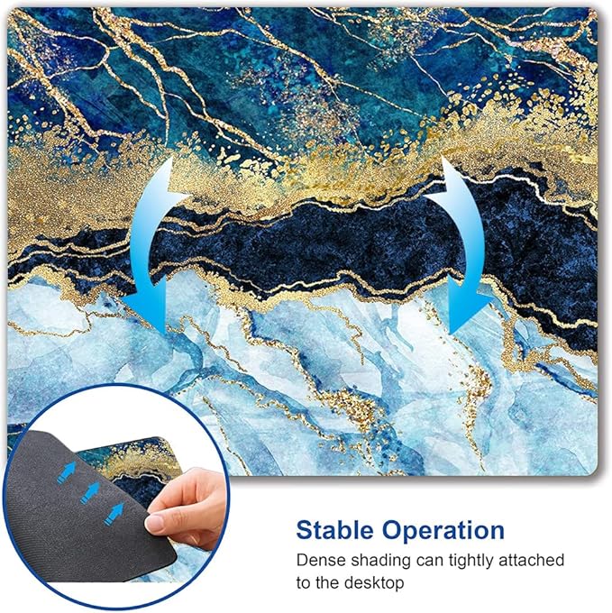 Mouse Pad, Marble Mouse Pad, Premium-Textured Mouse Mat Square Waterproof Non-Slip Rubber Base Computer Mousepad for Office Laptop Desk, Blue Gold Cracked Marbling