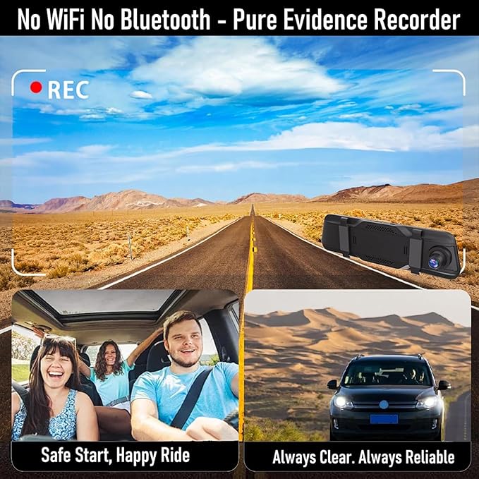 JOMISE G814 11" 4K+2.5K Rear View Mirror Camera — No WiFi/Bluetooth, Mirror Dash Cam Front and Rear, Pure Evidence Recorder, Dash Cam for Cars, 3X Zoom, 64GB Card Included
