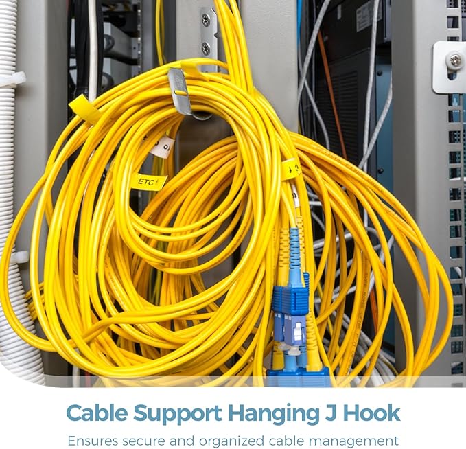 OMISTAR 50 PCS Cable Support J Hooks, 3/4 in Cable Management Brackets, Heavy Duty Galvanized Iron Wire Hooks for Network Cables, Fiber Optics, Rust-Resistant for Outdoor Use