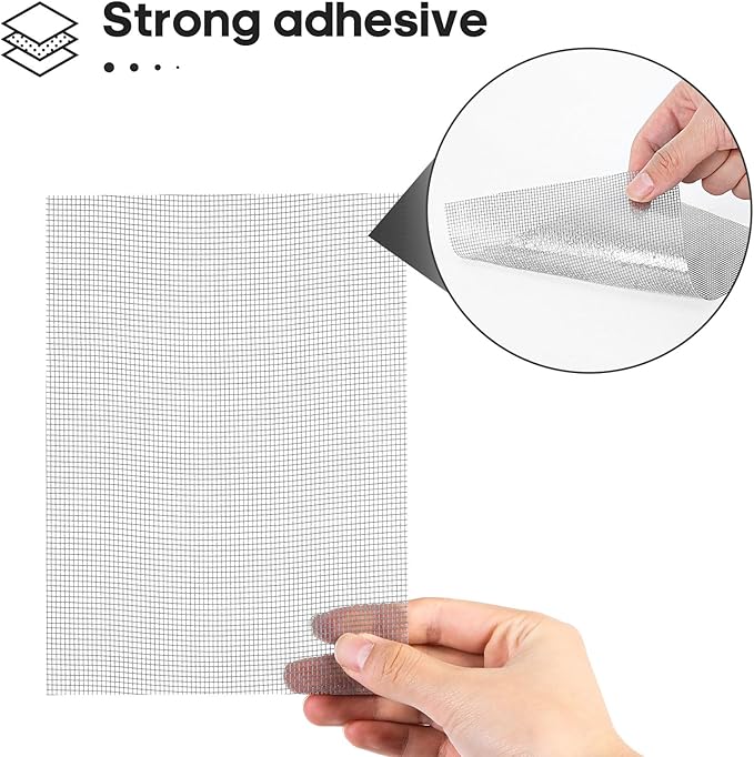 5" x 7" Grey/Black Screen Repair Kit, 6 PCS Window Screen Patch Repair Tape for Mesh Window Door, Strong Adhesive Fiberglass Mesh Patch Tape