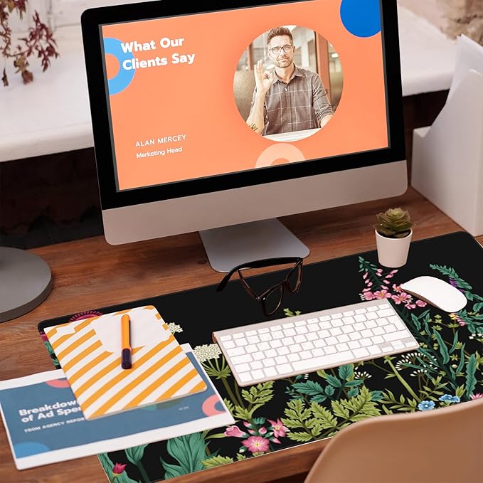 Large Gaming Mouse Pad for Desk,Wildflowers Night Desk Mat,Wild Floral Flower Desk Pad,Extended Big Computer Keyboard Mouse Pad with Non-Slip Base and Stitched Edge,35.4"x15.7"