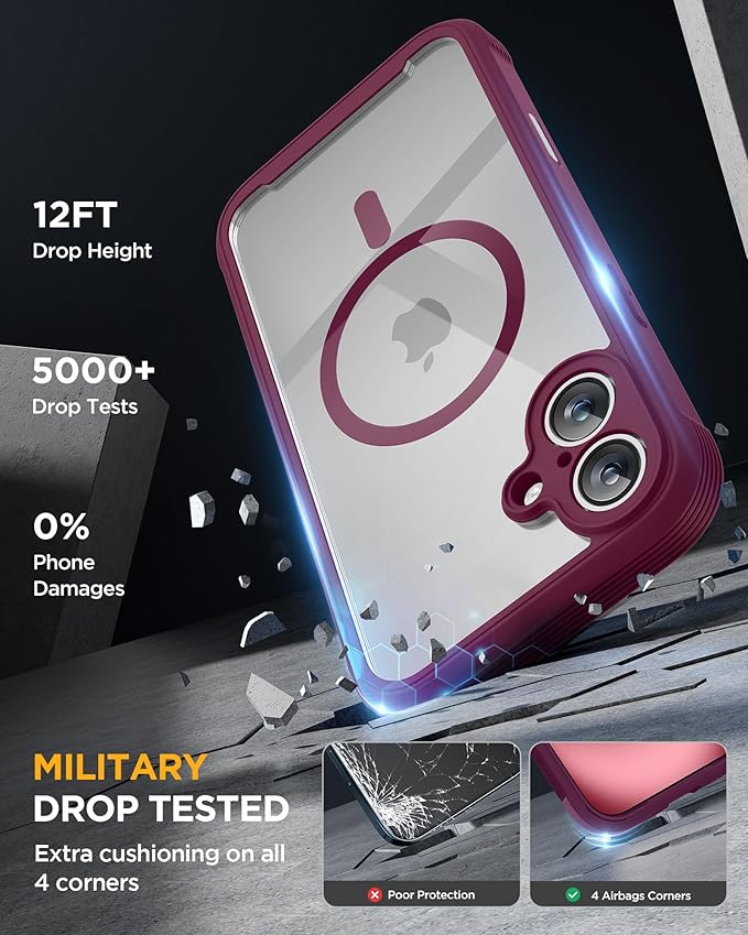 Miracase for iPhone 16 Case 6.1'', [Bubble Free] Full-Body Bumper Phone case with Built-in Full Glass Screen &Lens Protector,No Gap,Compatible with MagSafe,Drop Proof 16 Cover, Plum