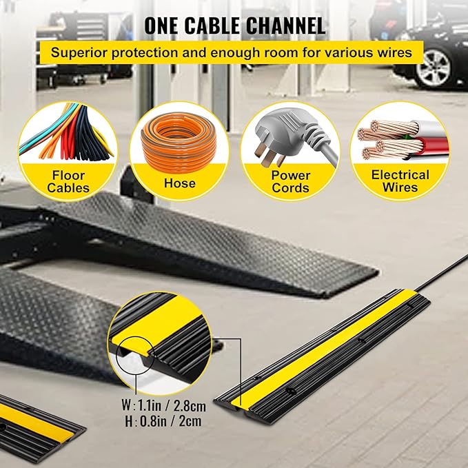 Happybuy 4 Pack of 1-Channel Rubber Cable Protector Ramps Heavy Duty 18000Lbs Load Capacity Cable Wire Cord Cover Ramp Speed Bump Driveway Hose Cable Ramp Protective Cover