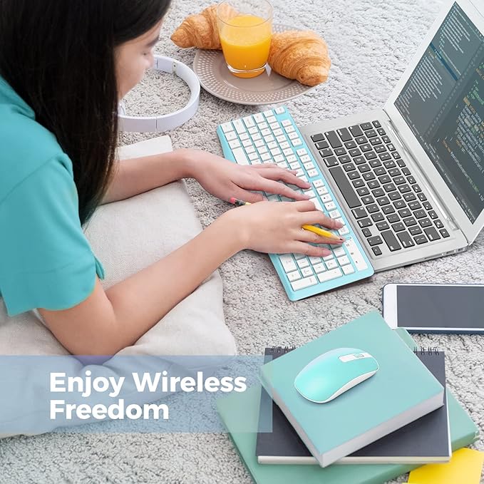 Wireless Keyboard and Mouse Combo, Lovaky 2.4G Full-Sized Ergonomic Keyboard Mouse, 3 DPI Adjustable Cordless USB Keyboard and Mouse, Quiet Click for Computer/Laptop/Windows/Mac (1 Pack, Blue)