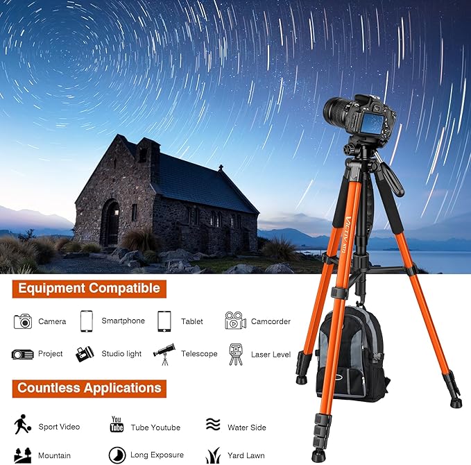 Tripod for Camera, 72" Tall Camera Tripod & Monopod with Remote, Professional Heavy Duty Compact Camera Stand for Phone, DSLR, Spotting Scope, Telescope, Binocular