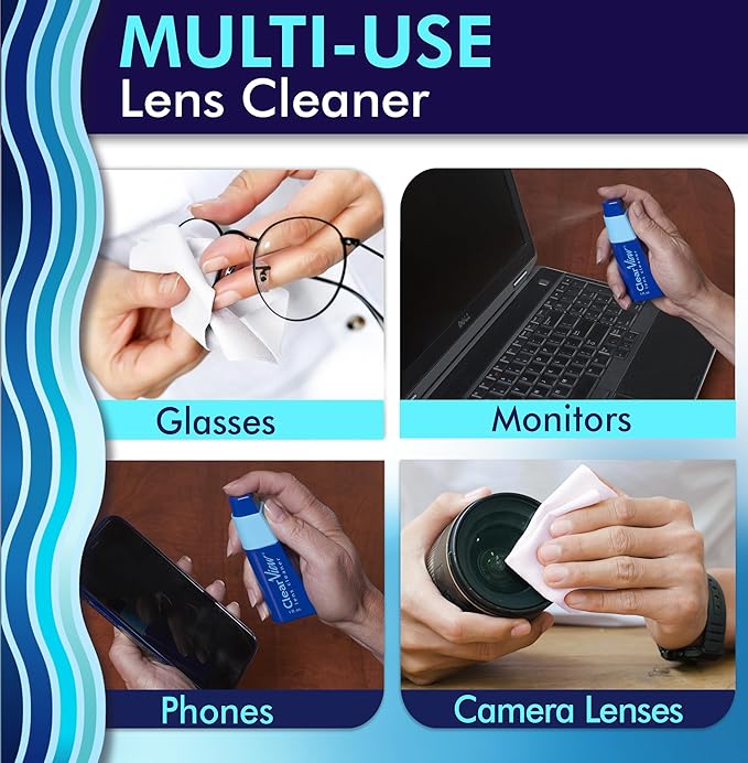 Portable Lens Cleaner Kit – Travel Size with Premium Cleaning Solution, Refillable Spray + Microfiber Cloth, Safe for All Lenses, Compact & On-The-Go