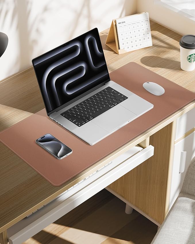 Leather Desk Pad Protector,Desk Mat,Large Mouse Pad, Non-Slip Desk Pad, Waterproof PU Leather Desk Blotter Mat, Desk Cover for Office and Home (Gold, 36" x 17")