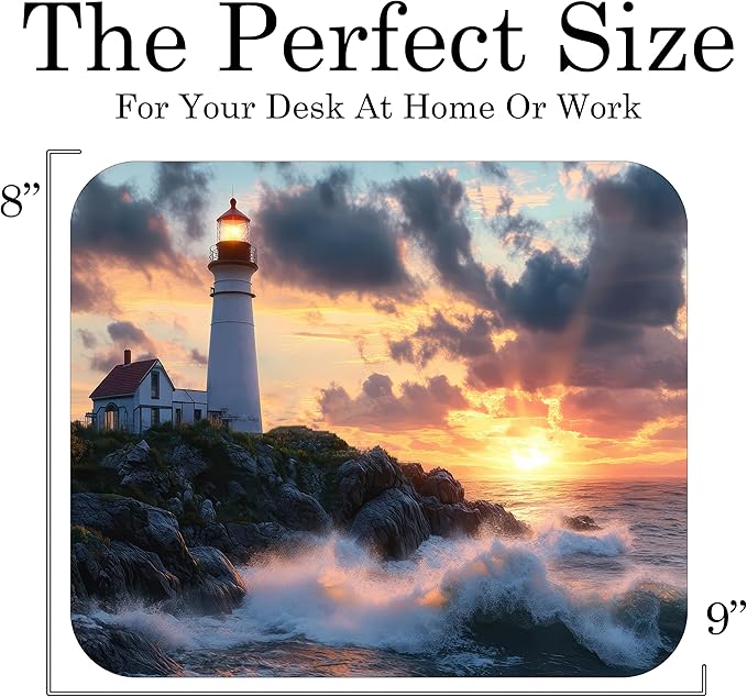 Coastal Shoreline Waves Sandy Beach Theme Mouse Pad Mat Mousepad for Desk Computer Laptop PC Gaming Home or Office Gift (Lighthouse Sunset MP33)