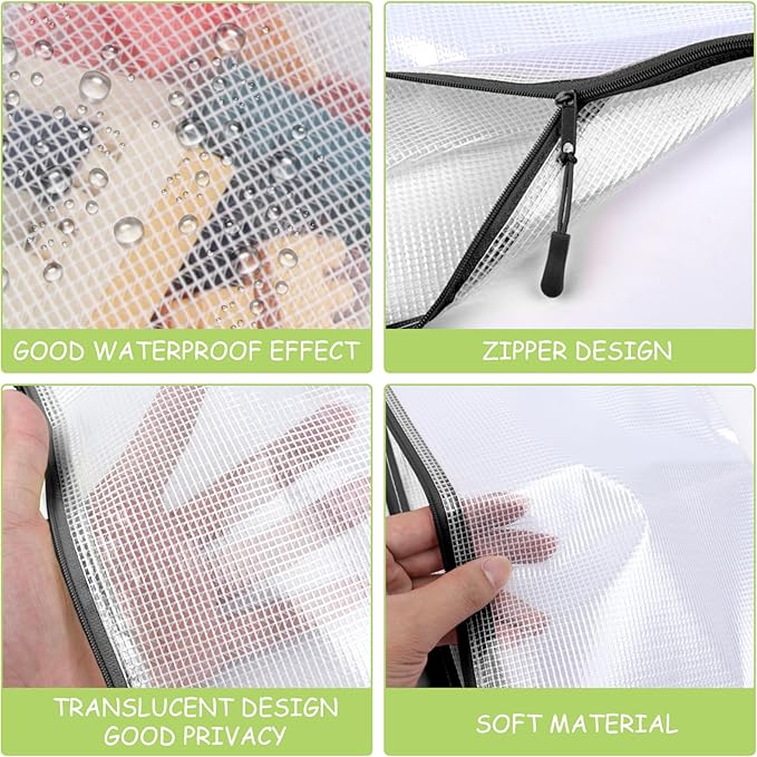 24pcs Mesh Zipper Pouches, A3 Size Waterproof Black Zipper Bags, Water-Resistant Plastic Zipper Pouch for School Office Supplies, Puzzles & Games Organizing Storage