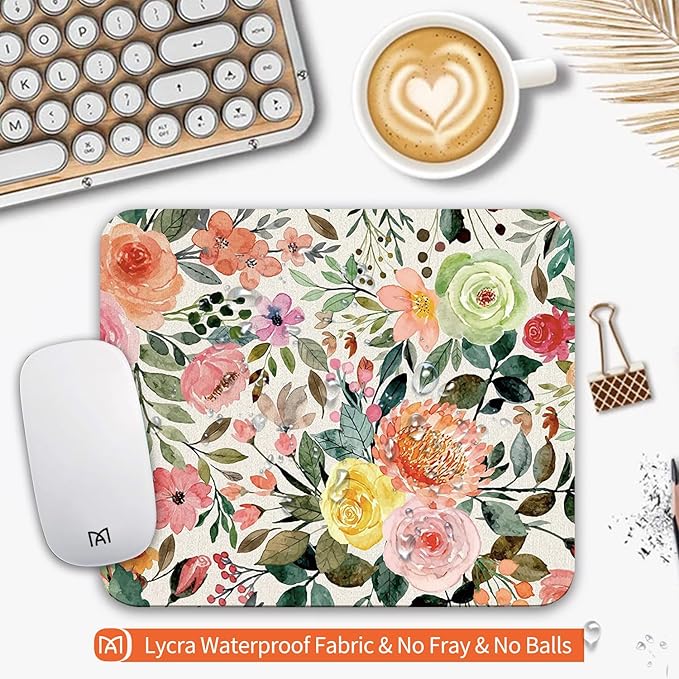 Square Mouse Pad Watercolour Floral,Personalized Premium-Textured Custom Mouse Mat Design,Washable Mousepad Cloth,Non-Slip Rubber Base Computer Mouse Pads for Wireless Mouse