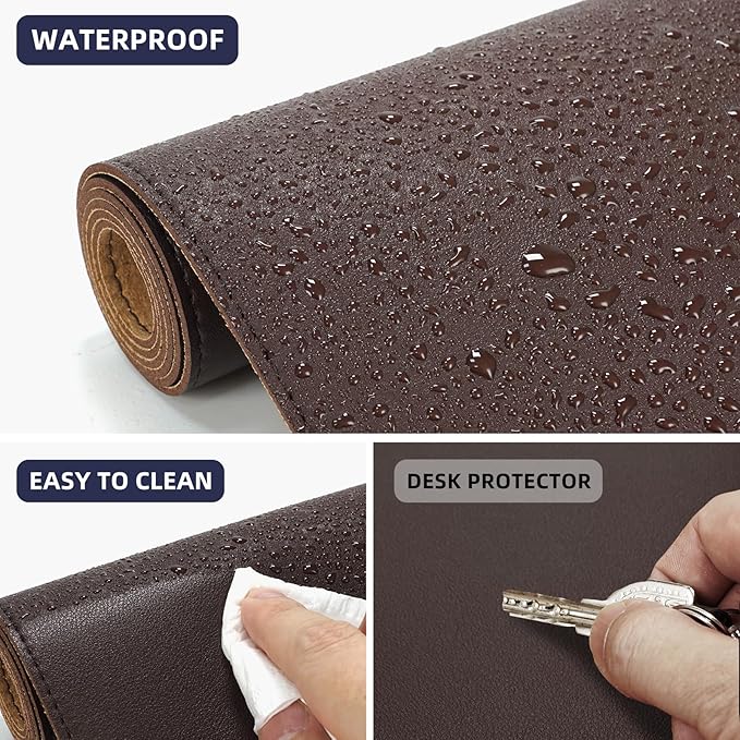 Leather Desk pad Protector, Large Desk mat with Natural Cork & PU Leather,Mouse pad,Non-Slip Office Desk Mat,Waterproof Desk Writing Pad for Office and Home (47in*17in,Coffee)