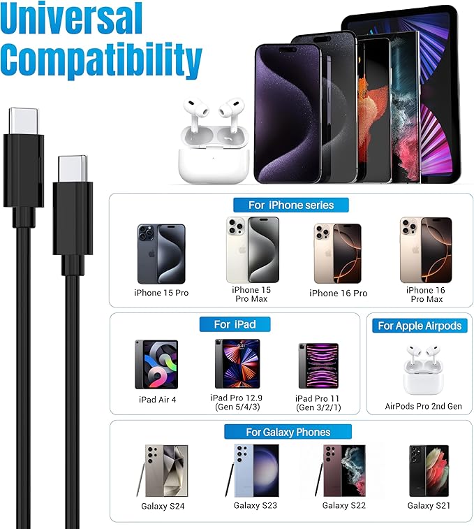 Phone 15 16 Charger, 2-Pack 30W Super Fast Charging, USB C Block Type C Cable Cord 6.6ft for iPhone iPhone 16,16 Plus,16 Pro,16 Pro Max, iPhone15, iPad Pro 12.9/11, Galaxy S24,S23,S22,S21