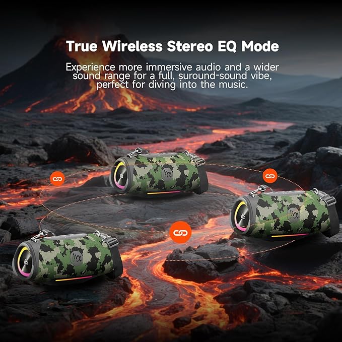 Portable Bluetooth Speaker 80W RMS,120W Peak Loud Subwoofer Wireless Stereo with HD Sound,8H Playtime IPX7 Waterproof for Party cmaping Beach (CAMO-80W RMS/120W Peak)