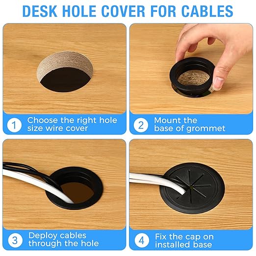 Desk Grommet 2" (50 mm), Desk Hole Cover for Cables Beige, Cable Grommet ABS Plastic, Desk Hole Grommet for Office and Home Table Cable, Detachable & Flexible Cable Cord Organizer-2 Pcs