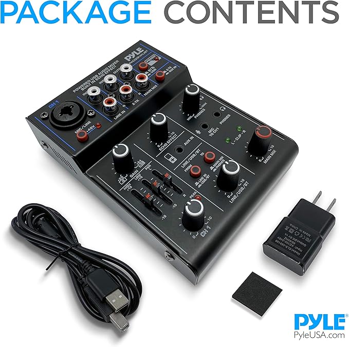 Pyle 3-Channel Professional Wireless DJ Audio Mixer - Bluetooth 5.0 - USB Interface - XLR+6.35mm Mic/Line/Guitar Input - 3.5mm Mic Input - RCA - AUX - Headphone Jack - +48V Phantom Power - PAD33MXUBT