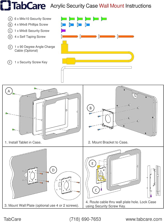 TABcare Anti-Theft Acrylic VESA Enclosure for Apple iPad 10 10.9" 2022, iPad 11" 2025 with Free Wall Mount Kit & 90-Degree Angle USB C Charge Cable (White)
