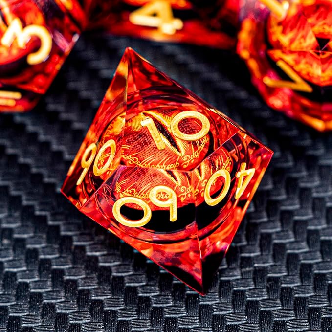 ARUOHHA DND Resin Dice Gazes Eye Dice Liquid Core Flaming RPG Sharp Edged Dice Set with Gift Box, Polyhedral D and D Dice Set Compatible with Dungeons Dragons Role Playing Game D20 D12 D10 D8 D6