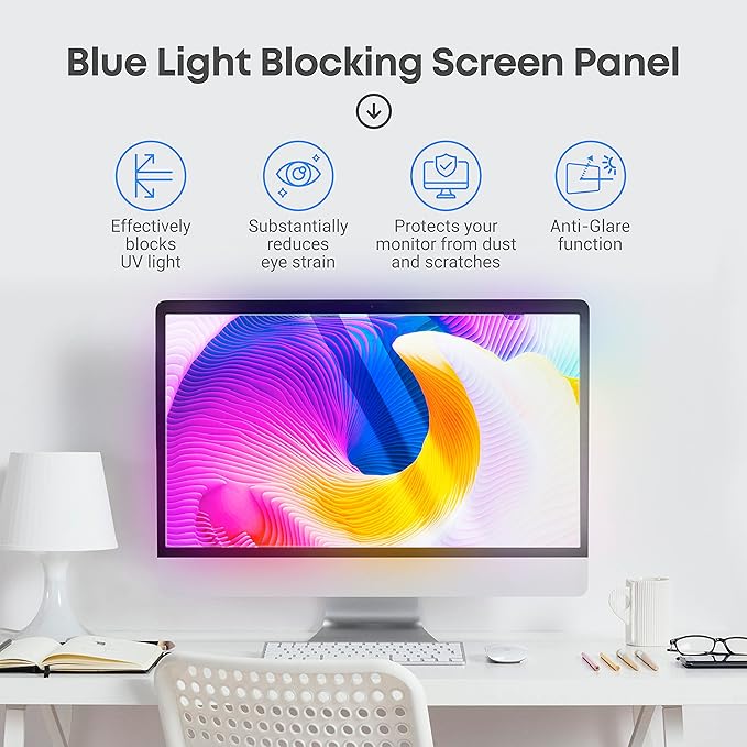 23 inch Blue Light Blocking Screen Protector Panel for 16:9 Widescreen Computer Monitor and Laptop - PC Anti-UV Eye Protection Filter Film - Anti-Scratch Diagonal Frame Shield [2 Pack]